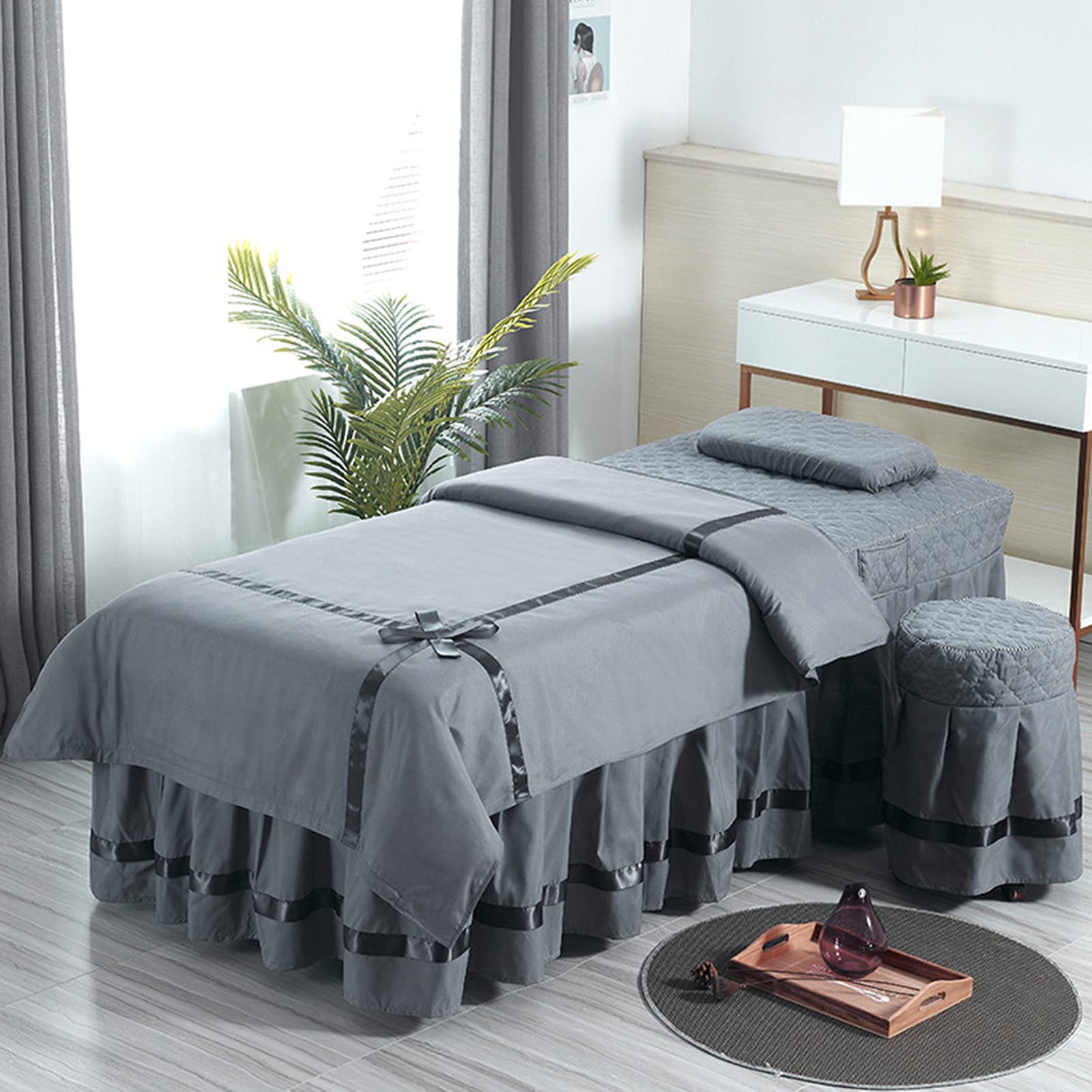 【高級】4ピース マッサージテーブルスカート マッサージベッドカバー グレー Amazon.co.jp: スパトリートメントビューティーサロンマッサージ